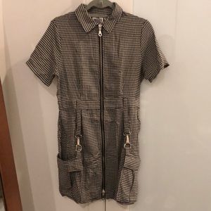Ragged Priest houndstooth collared mini shirt dress with clip on pockets